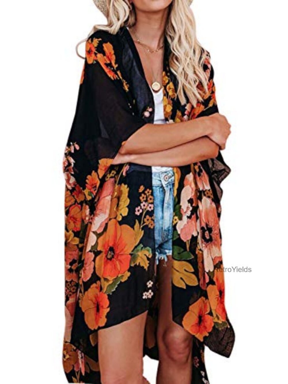 Sheer Chiffon Boho Kimono Cardigan Beach Cover Up Bell Sleeve